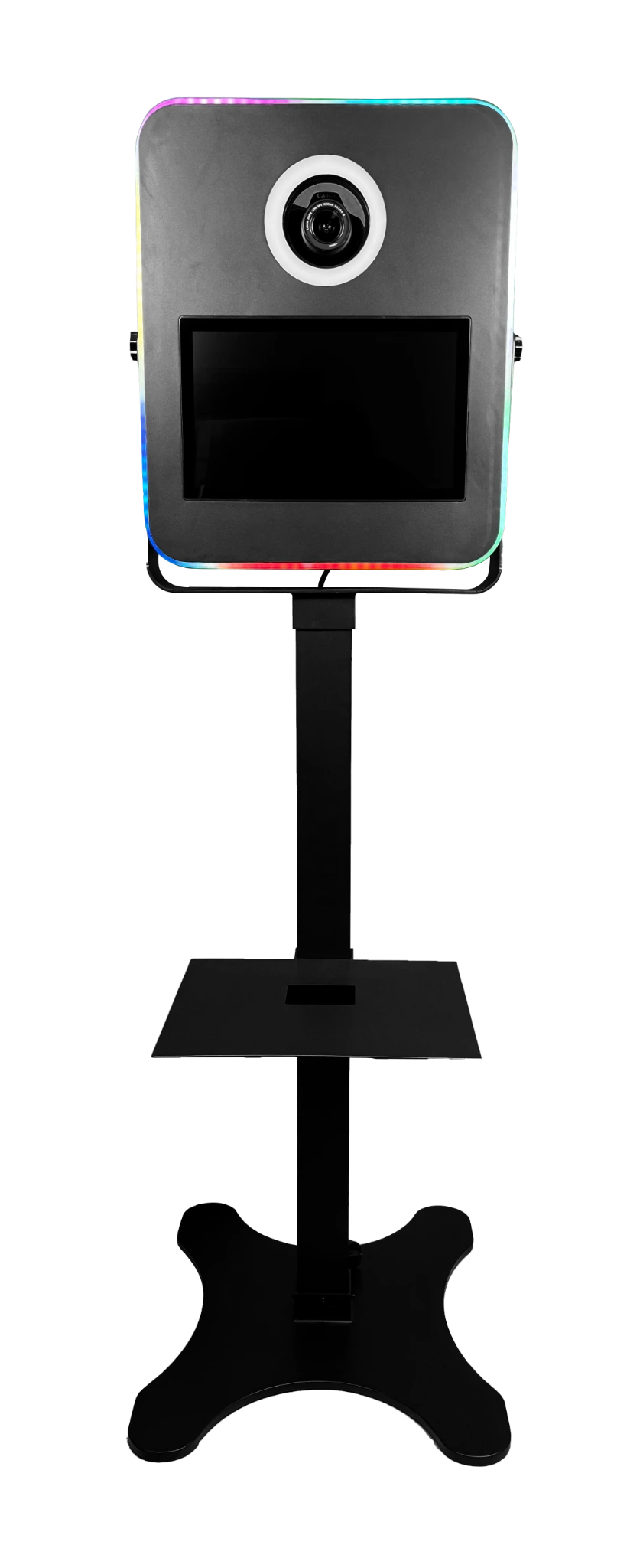 Fotobox mit LED-Rahmen auf Standfuß.